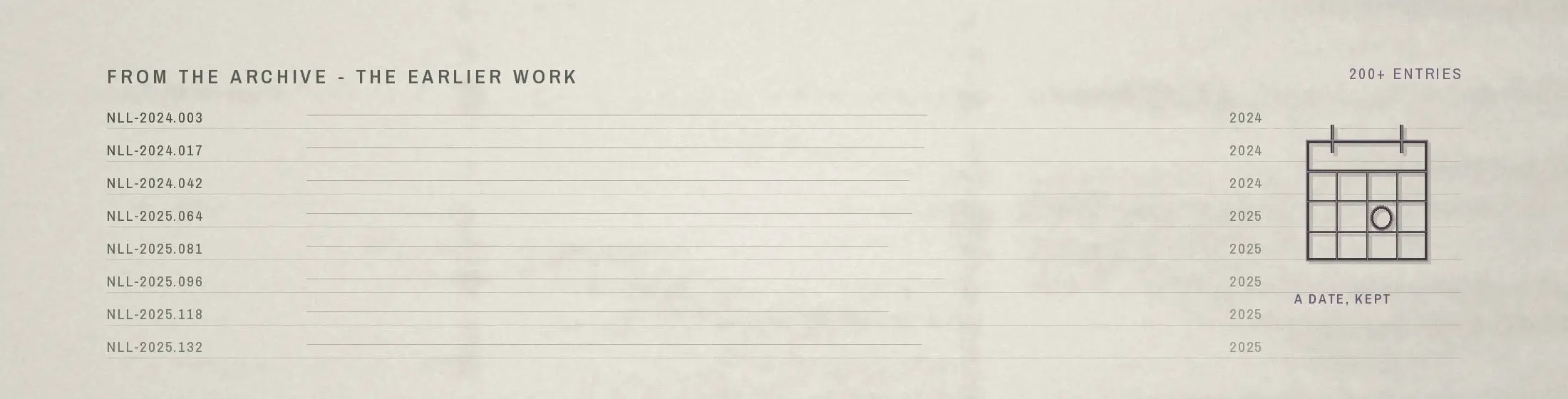 The archive catalogue — earlier entries by accession number